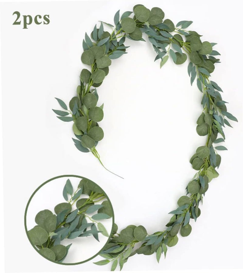 woobles Artificial Vine, Artificial Vine Willow Leaves Garland Table Runner 6.5ft Faux Eucalyptus Twigs for Wedding 2PCS, Greenery Garland - Image 2